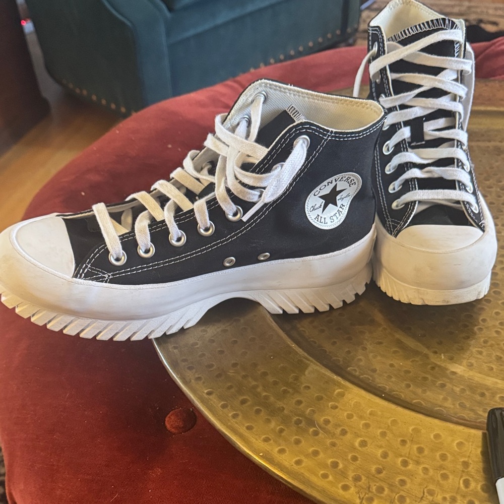 Converse Black and White Chunky-Soled High-Top Sneakers